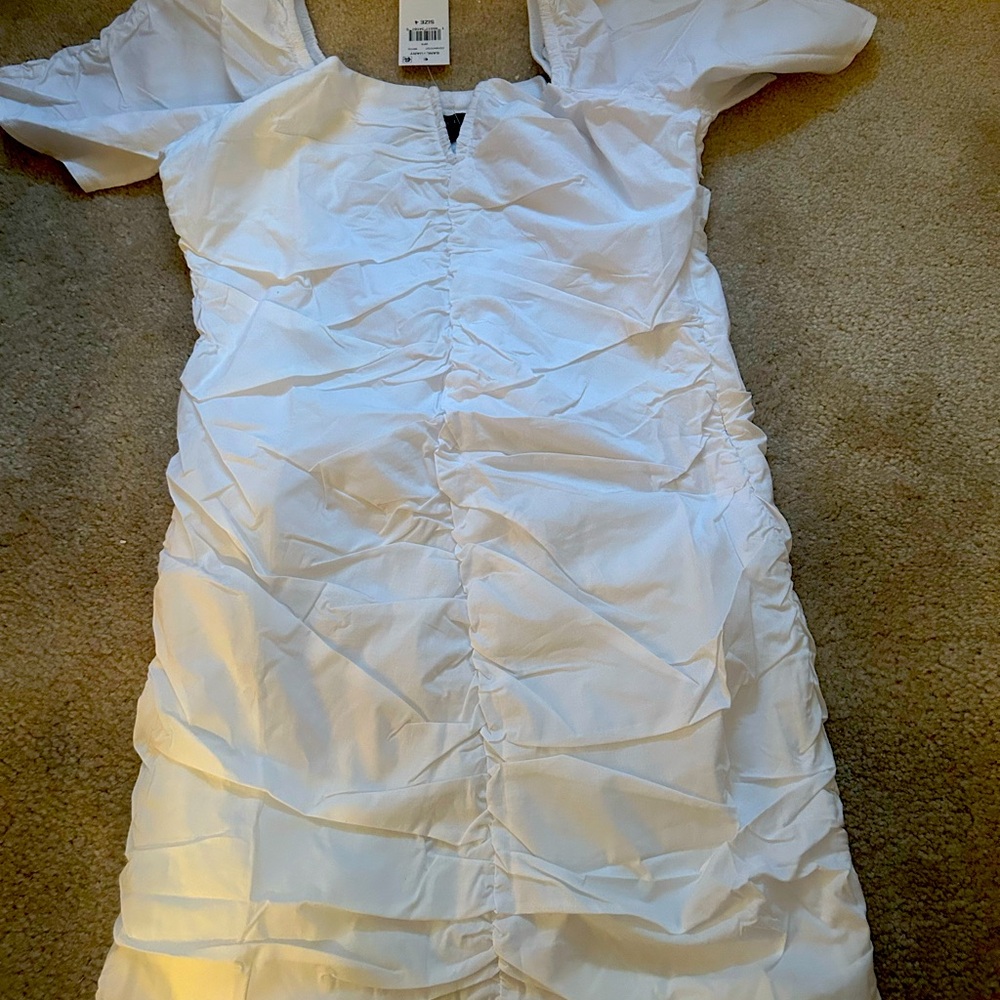 SANCTUARY White Mini Dress. NWT. Split Square Neck Short Puffed Sleeve. Size: 8